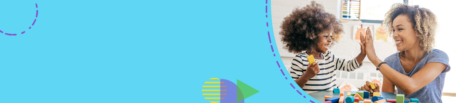 Blue banner with an image to the right of a student high fiving their teacher
