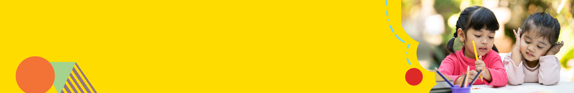 Banner with yellow background and image of two children reading