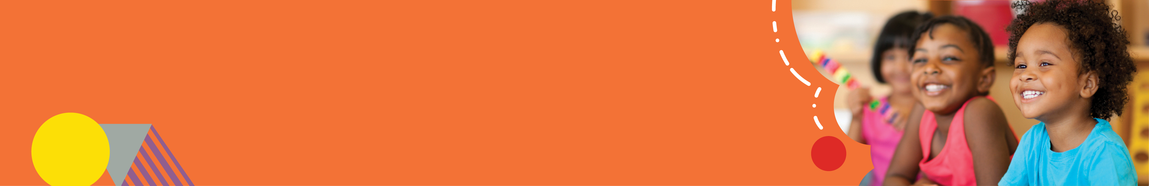 Banner with orange background and image of two children smiling