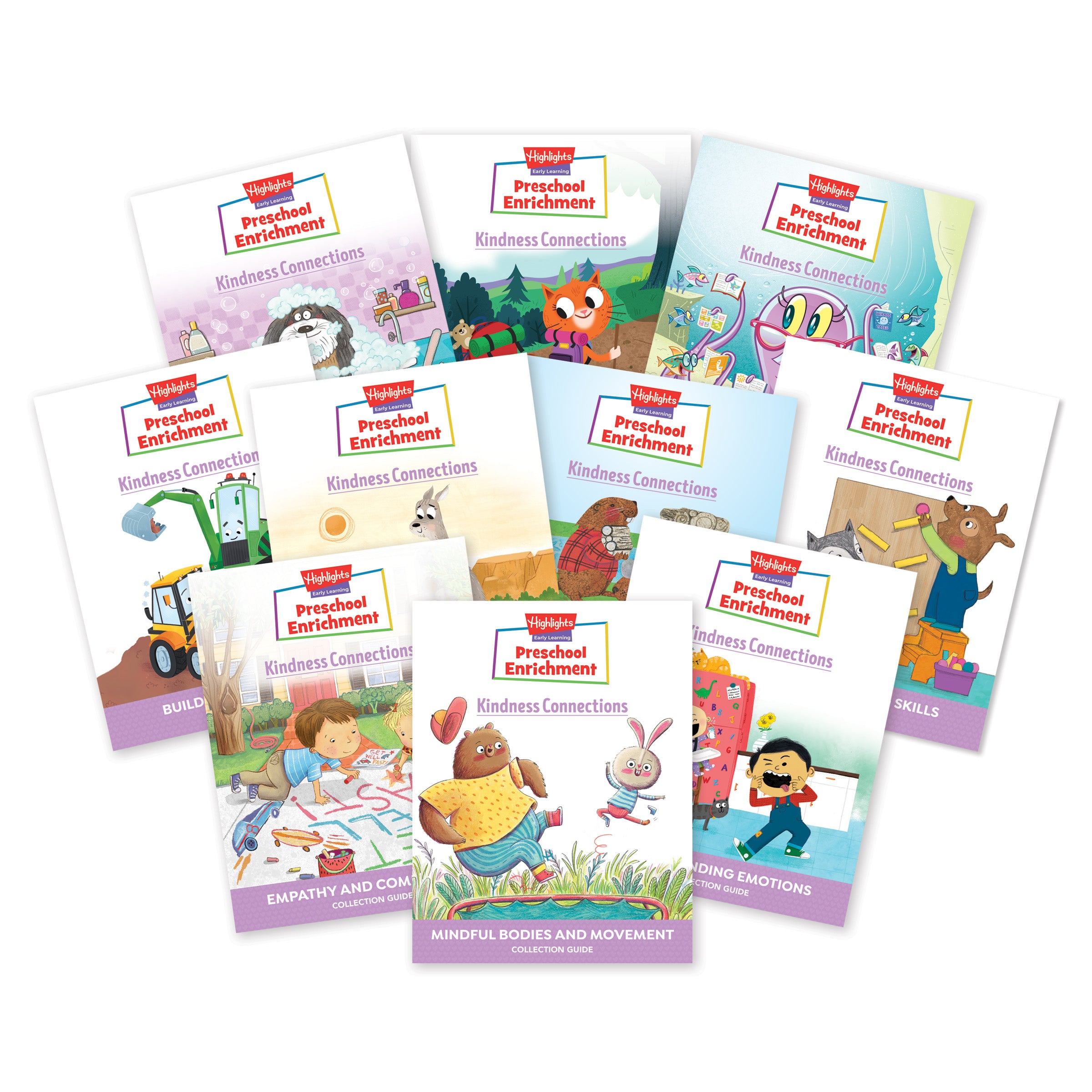 Image of all the teacher guides for Kindness Connections themes