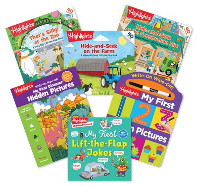 Collection of children's books from Highlights on a white background