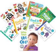 Collection of children's books on a white background