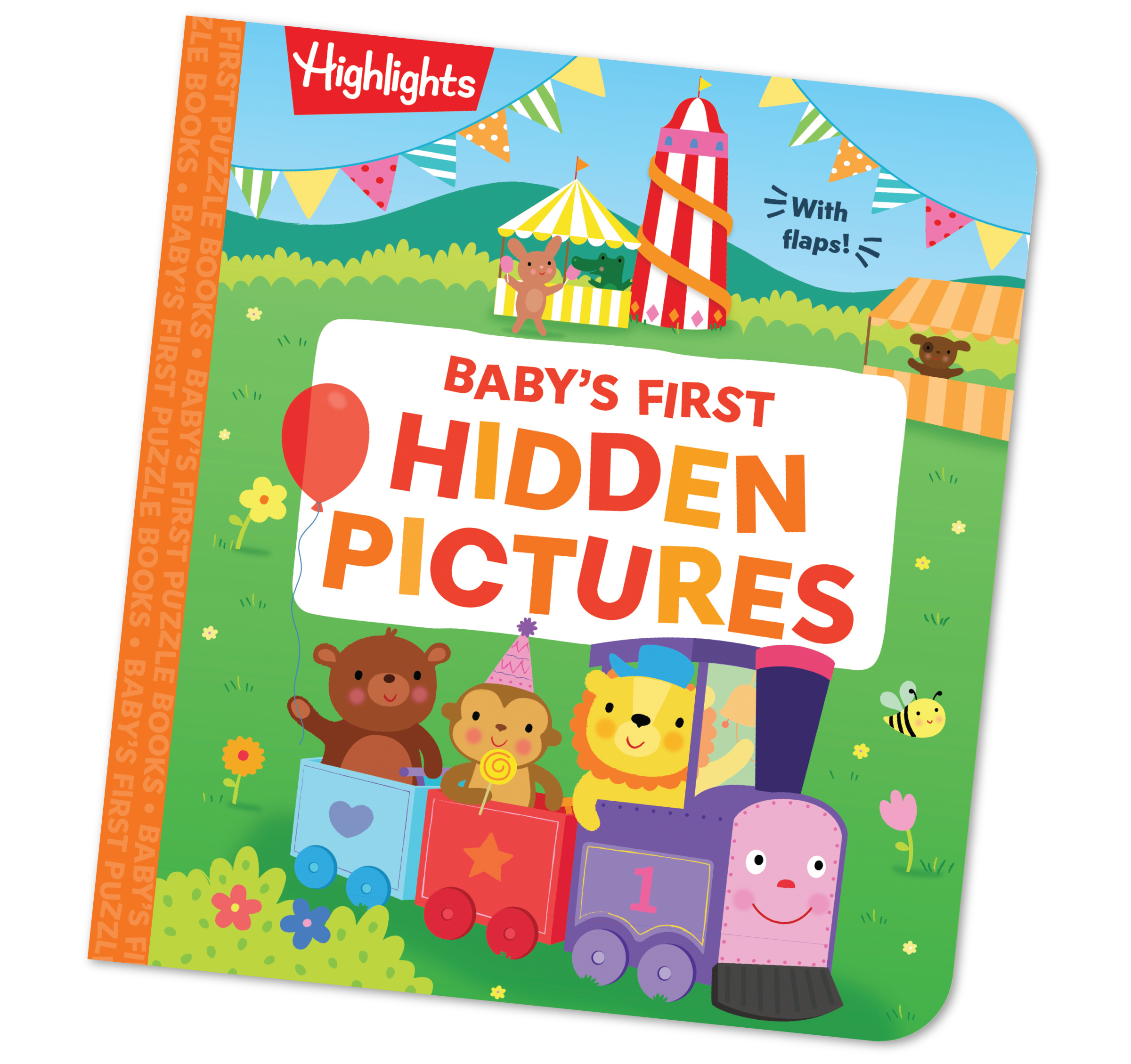 Children's book titled 'Baby's First Hidden Pictures' with colorful illustrations on the cover.
