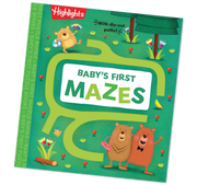 Book cover of 'Baby's First Mazes' with cartoon bears and a green maze path on a white background.
