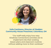 Woman with text about Julia Contizano, Director of Gladden Community House Preschool, Columbus, OH.
