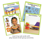 Learning Lab cards with play-based small-group activities on a white background