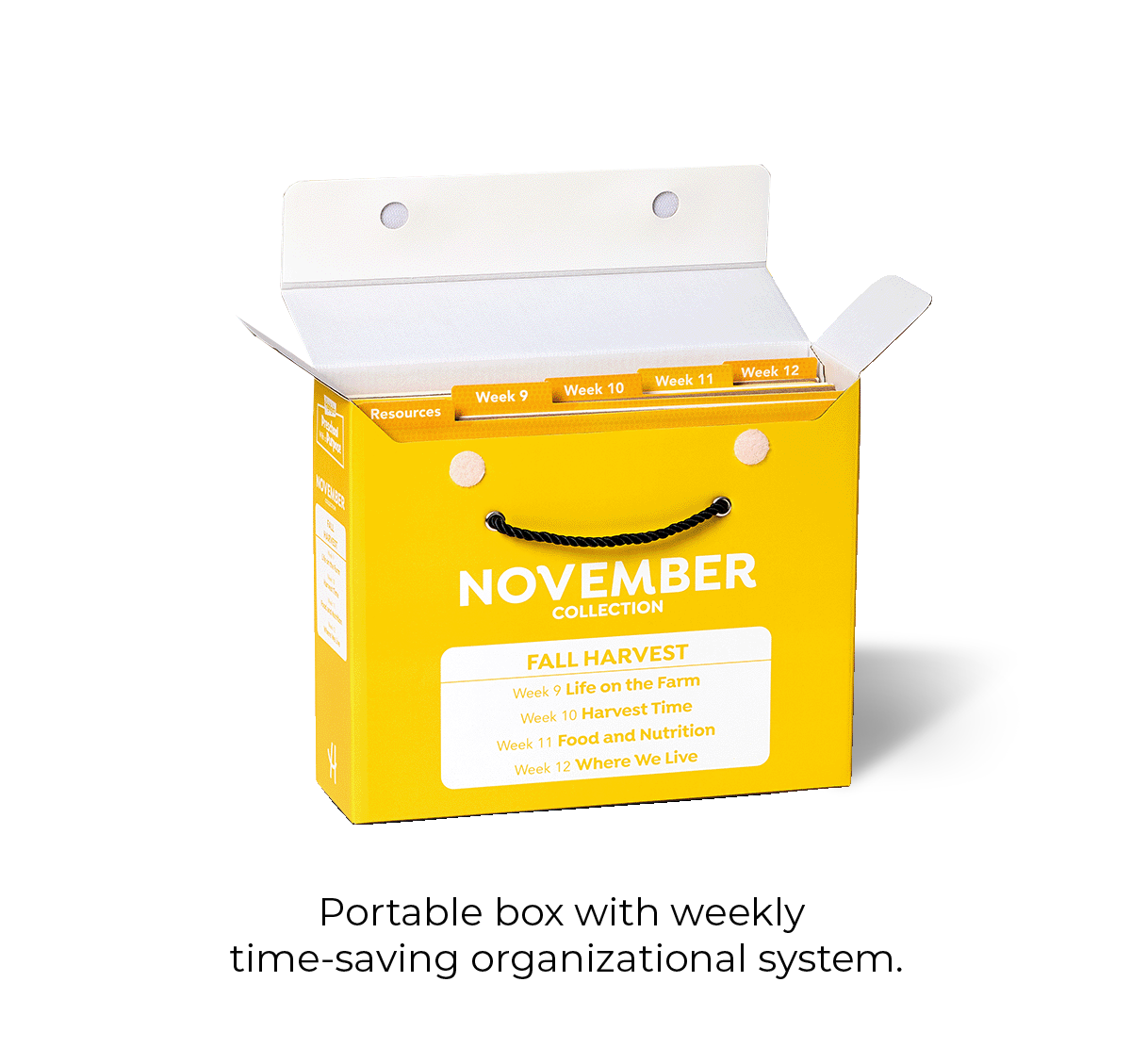 Yellow box labeled 'November Collection' with text on a white background