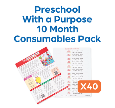 Preschool With a Purpose consumables pack with colorful pages and text on a white background